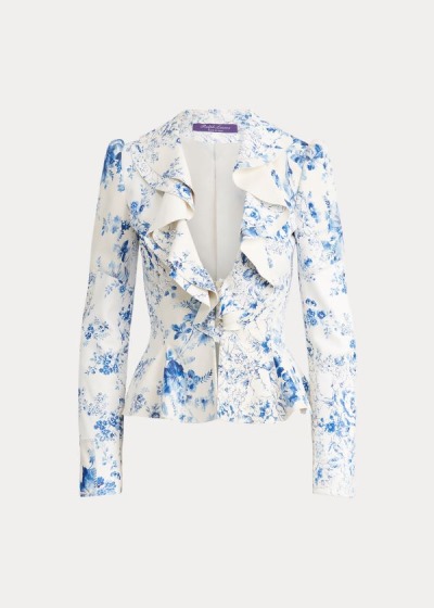 Chaquetas Ralph Lauren Mujer Blancos / Azules - Mitchell Floral Leather - OEWCB2560